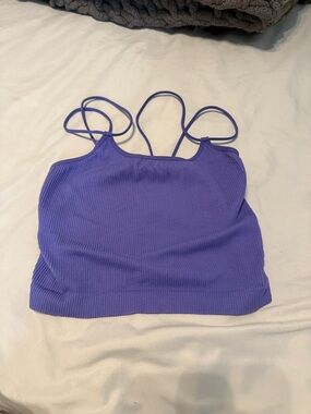 Women’s Purple Ribbed Strappy Crop Tank Top